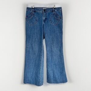 Bica Cheia Wide Leg Jeans Womens 32 Blue Medium Wash Patch Pocket Vintage